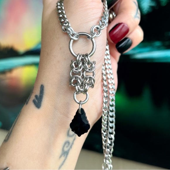 Handmade maille necklace black austrian crystal celtic goth boho - Picture 12 of 13